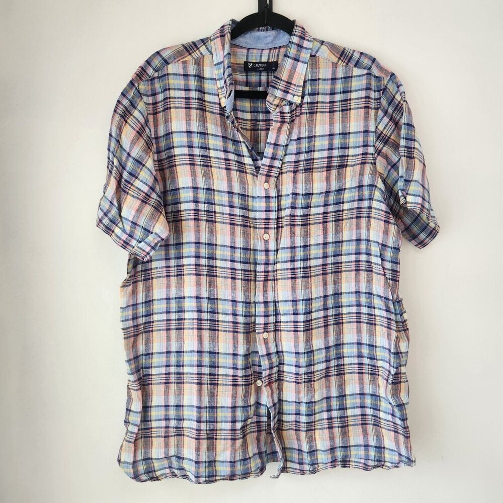 Cremieux Classic 100% Linen Short Sleeve Button Down Shirt Casual Men's L